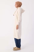 Ekru-Kuşgözlü Kapüşonlu Cepli Sweat Tunik - 3