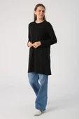 Siyah-Basic Pamuklu Süprem Sweat Tunik - 3