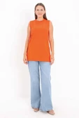 Turuncu-%100 Pamuk Kolsuz T-Shirt Tunik thumbnail 2
