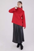 Kırmızı-Dik Yaka Kolu Yırtmaçlı Likralı Scuba Bluz - 1
