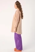 Bej-Oversize Kolu Büzgü Detaylı Gömlek - 3