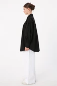 Siyah-Oversize Sivri Yaka Büzgülü Balon Kol Gömlek thumbnail 3