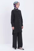 Siyah-Dik Yakalı Kolu Pileli Gömlek Tunik thumbnail 4