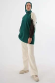 Zümrüt-Şardonlu Deri Garnili Şeritli Sweat thumbnail 1