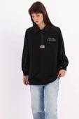 Siyah-Pamuklu Garnili Polo Yaka Sweatshirt thumbnail 1