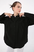 Siyah-Oversize Sivri Yaka Büzgülü Balon Kol Gömlek thumbnail 1