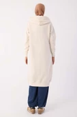Ekru-Kuşgözlü Kapüşonlu Cepli Sweat Tunik - 4
