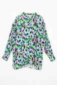 Yeşil-Pembe-Emprime Desenli Fırfırlı Detaylı Gömlek thumbnail 6
