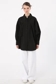 Siyah-Oversize Sivri Yaka Büzgülü Balon Kol Gömlek thumbnail 2