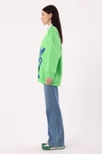 Neon Yeşil-Oversize Şardonlu Şerit Detaylı Sweatshirt thumbnail 3