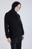 Siyah-Triko Garnili Kapüşonlu Sweatshirt thumbnail 5