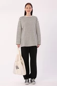 Ekru-Siyah-Çizgili Oversize Sweat - 2