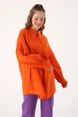 Turuncu-Oversize Sivri Yaka Pamuklu Gömlek - 1