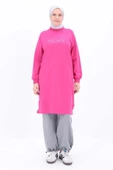 Fuşya-Pamuklu Nakışlı Sweat Tunik - 2