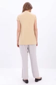 Bej-Püskül Detaylı Kısa Kollu Likralı T-Shirt thumbnail 3