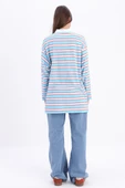 Mavi-Kırmızı-Pamuklu Çizgili Likralı Sweat thumbnail 4