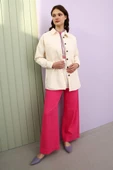 Ekru-%100 Pamuk Oversize Cepli Gömlek Tunik - 5