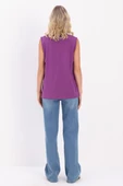 Mor-Bisiklet Yaka Kolsuz Pamuklu T-Shirt thumbnail 3