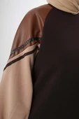 Acı Kahve-Şardonlu Deri Garnili Şeritli Sweat thumbnail 5