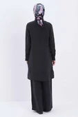 Siyah-Dik Yakalı Kolu Pileli Gömlek Tunik thumbnail 3