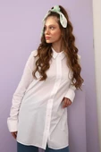 Beyaz-Oversize Kolu Büzgü Detaylı Gömlek - 5