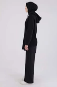 Siyah-Triko Garnili Kapüşonlu Sweatshirt thumbnail 3