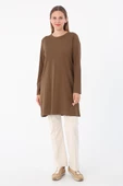 Kahve-Basic Pamuklu Süprem Sweat Tunik - 2