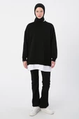 Siyah-Kolları Fermuarlı Dokuma Garnili Oversize Sweat - 2
