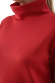 Kırmızı-Dik Yaka Kolu Yırtmaçlı Likralı Scuba Bluz - 5