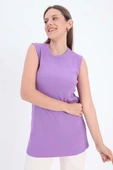 Mor-Pamuklu Fitilli Kolsuz T-Shirt thumbnail 1