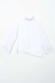 Beyaz-Dik Yaka Kolu Yırtmaçlı Likralı Scuba Bluz thumbnail 9