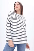 Ekru-Siyah-Pamuklu Çizgili Tshirt Tunik thumbnail 1