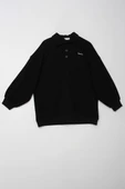 Siyah-Polo Yaka Oversize Sweat - 7