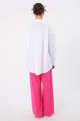 Beyaz-Oversize Sivri Yaka Büzgülü Balon Kol Gömlek thumbnail 4