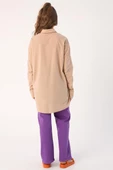 Bej-Oversize Kolu Büzgü Detaylı Gömlek - 4