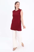 Bordo-Pamuklu Fitilli Kolsuz T-Shirt - 1