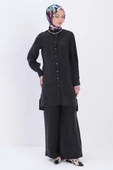 Siyah-Dik Yakalı Kolu Pileli Gömlek Tunik thumbnail 5