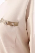 Açık Bej-Deri Detaylı Tunik - 5
