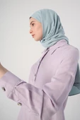 Lila-Gömlek Yaka Yarım Patlı Yırtmaçlı Arkası Uzun Tunik - 5