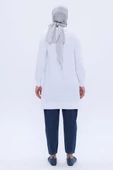 Beyaz-Pamuklu Yandan Yırtmaçlı Nakışlı Likralı Tunik thumbnail 4
