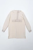Ekru-Deri Garnili Kapüşonlu Tunik thumbnail 6