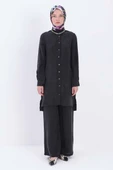 Siyah-Dik Yakalı Kolu Pileli Gömlek Tunik thumbnail 2