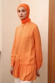 Soft Turuncu-Doğal Kumaş Eteği Fırfırlı Hakim Yaka Gömlek Tunik thumbnail 1