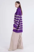 Mor-Taş-Balıkçı Yaka Fermuarlı Likralı Triko Kazak - 3
