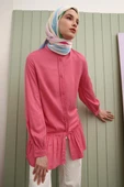 Koyu Pembe-Doğal Kumaş Eteği Fırfırlı Hakim Yaka Gömlek Tunik thumbnail 1