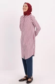 Bordo-Beyaz-Gizli Patlı Gömlek Tunik - 2