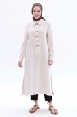 Kemik-Çift Düğmeli Keten Tunik - 2