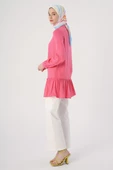 Koyu Pembe-Doğal Kumaş Eteği Fırfırlı Hakim Yaka Gömlek Tunik thumbnail 3