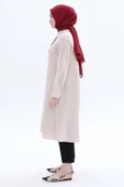 Bej-Yırtmaçlı Keten Gömlek Tunik - 3