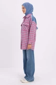 Pembe-Mavi-Denim Garnili Tüvit Gömlek - 3
